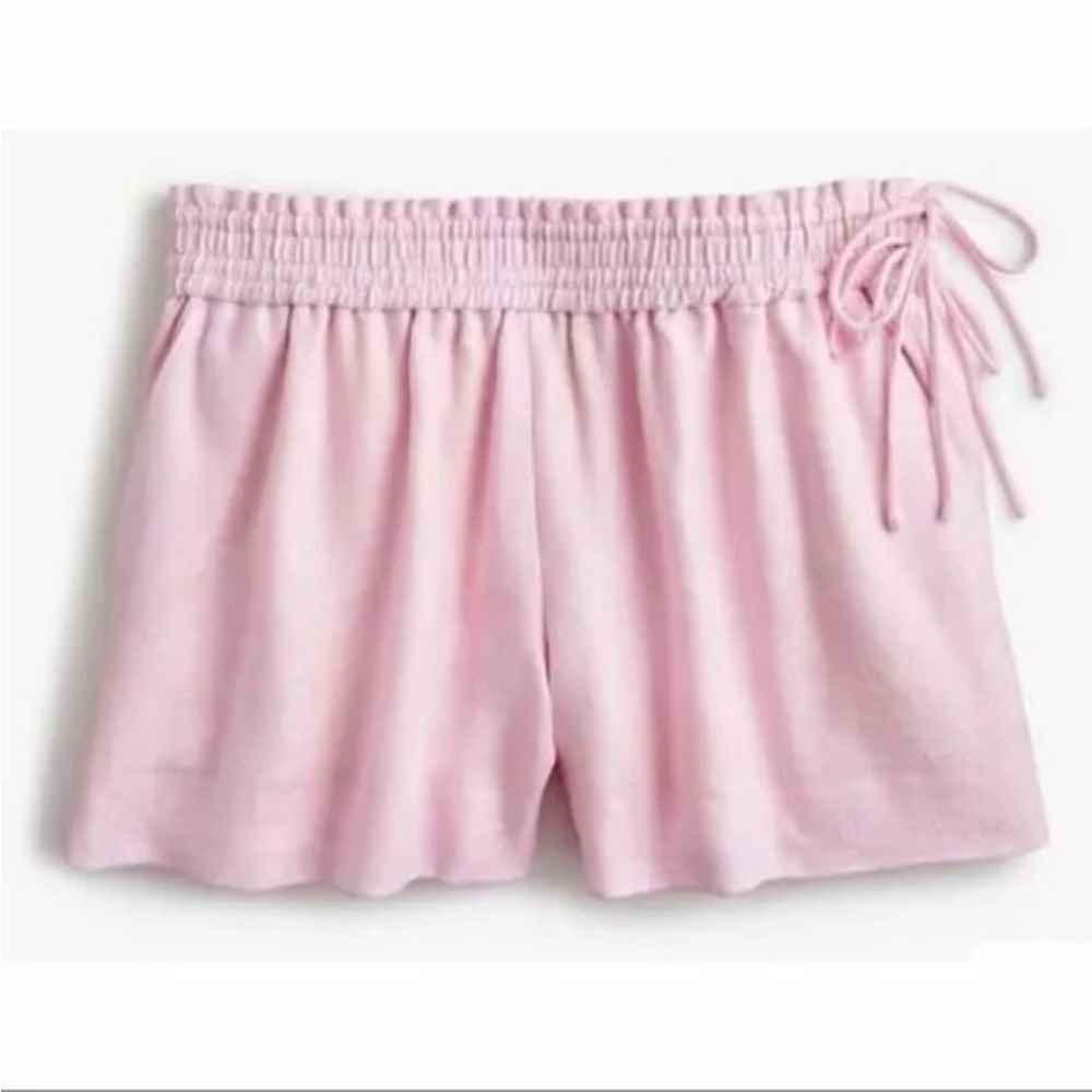 J Crew 100% Linen Pink Shorts Elastic Waist Pull On Side Drawstrings Pockets XS